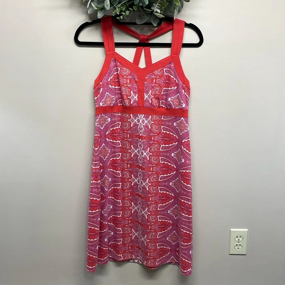 Dakini Pink and Coral Print Strappy Sundress M
